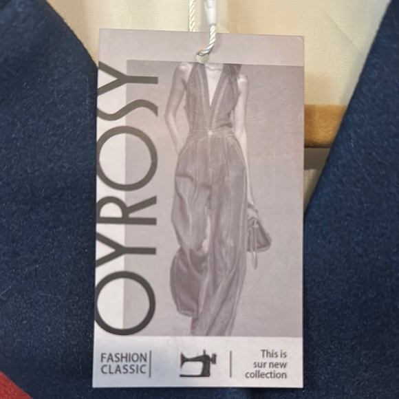 Elegant Cream and Blue Double-Breasted Trench Coat - Picture 5 of 5